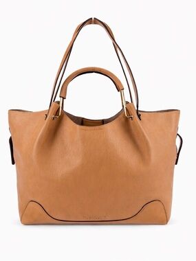 Sondra Roberts Tan Leather structured shoulder bag Tote gold hardware